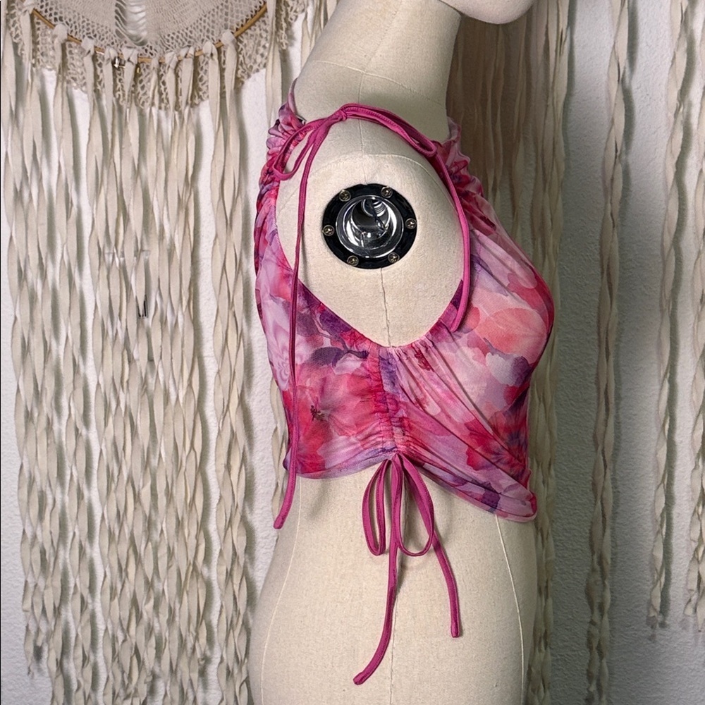 I AM GIA Jamari Psychedelic Pink and White Sheer Bloom Top Size XS - Picture 3 of 10